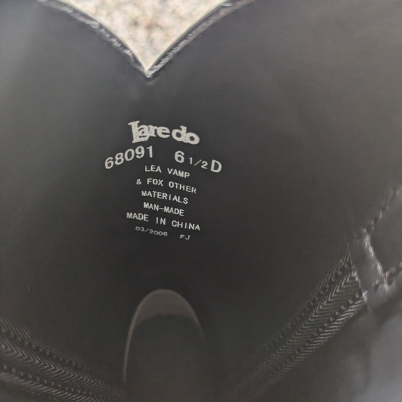 Laredo 6.5 size 6 1/2 D 68091 Lea Vamp Black Cowboy boots Western men's boy - Picture 5 of 9